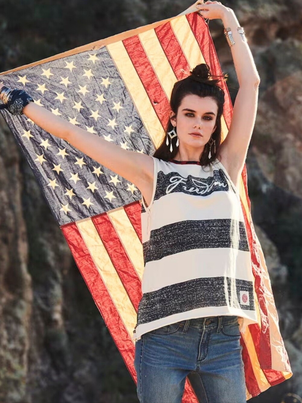 Double D Ranch | Freedom Tank Top Applique Embellished Relaxed Fit XL